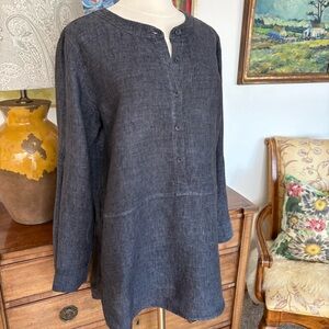 Eileen Fisher Charcoal Blue Linen Top
